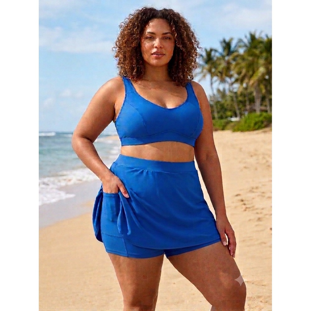 Women Plus Size 16W Royal Blue Swim Skort Built-in Shorts Pocket NEW